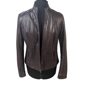 Scully Women's Genuine Leather Jacket XL Plum Purple Moto Western Floral Lining